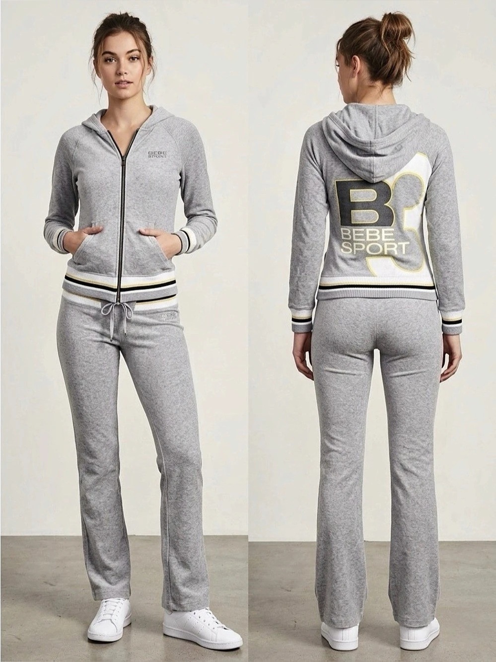 Bebe Sport Gray Graphic Zip Hoodie & Pants